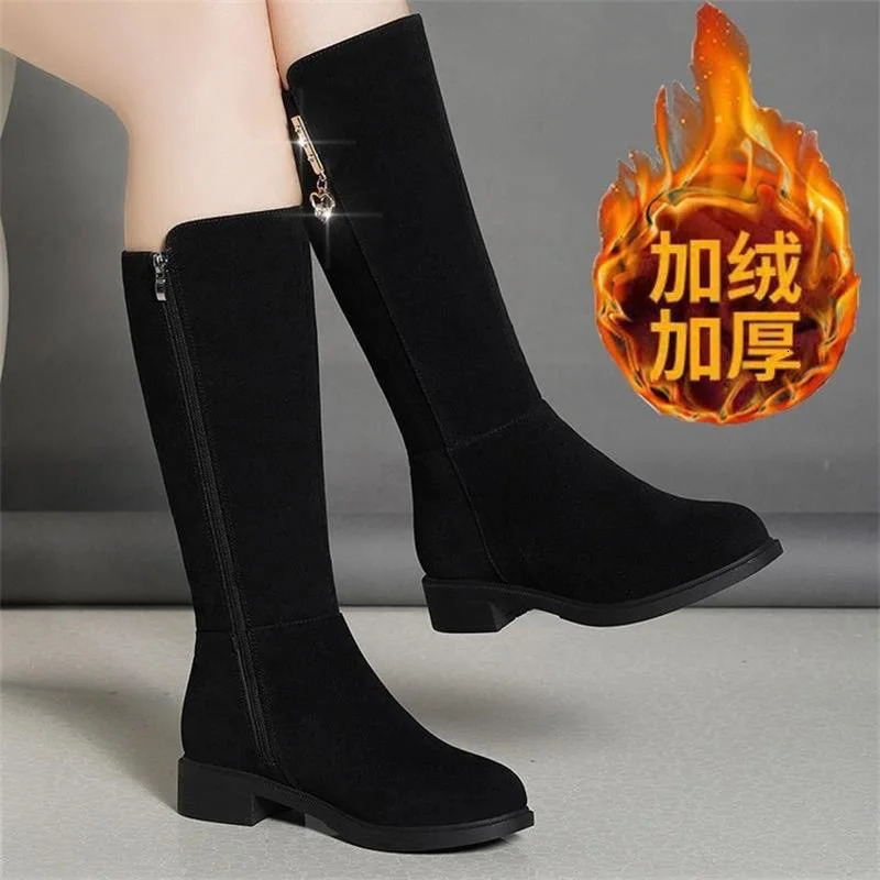 Womens Boots Fashion Suede Mid-calf Boot Plush Warm Snow Boots for Women High Top Cotton Boots Winter Boot Botas Mujer 251212