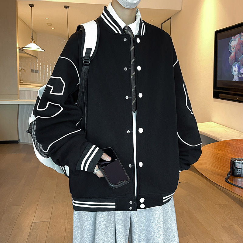 2025 New Arrival Baseball Jacket for Teenage Boys - Autumn Winter, High School Students, Button-Up, Fleece-Lined & Thickened Cargo Jacket