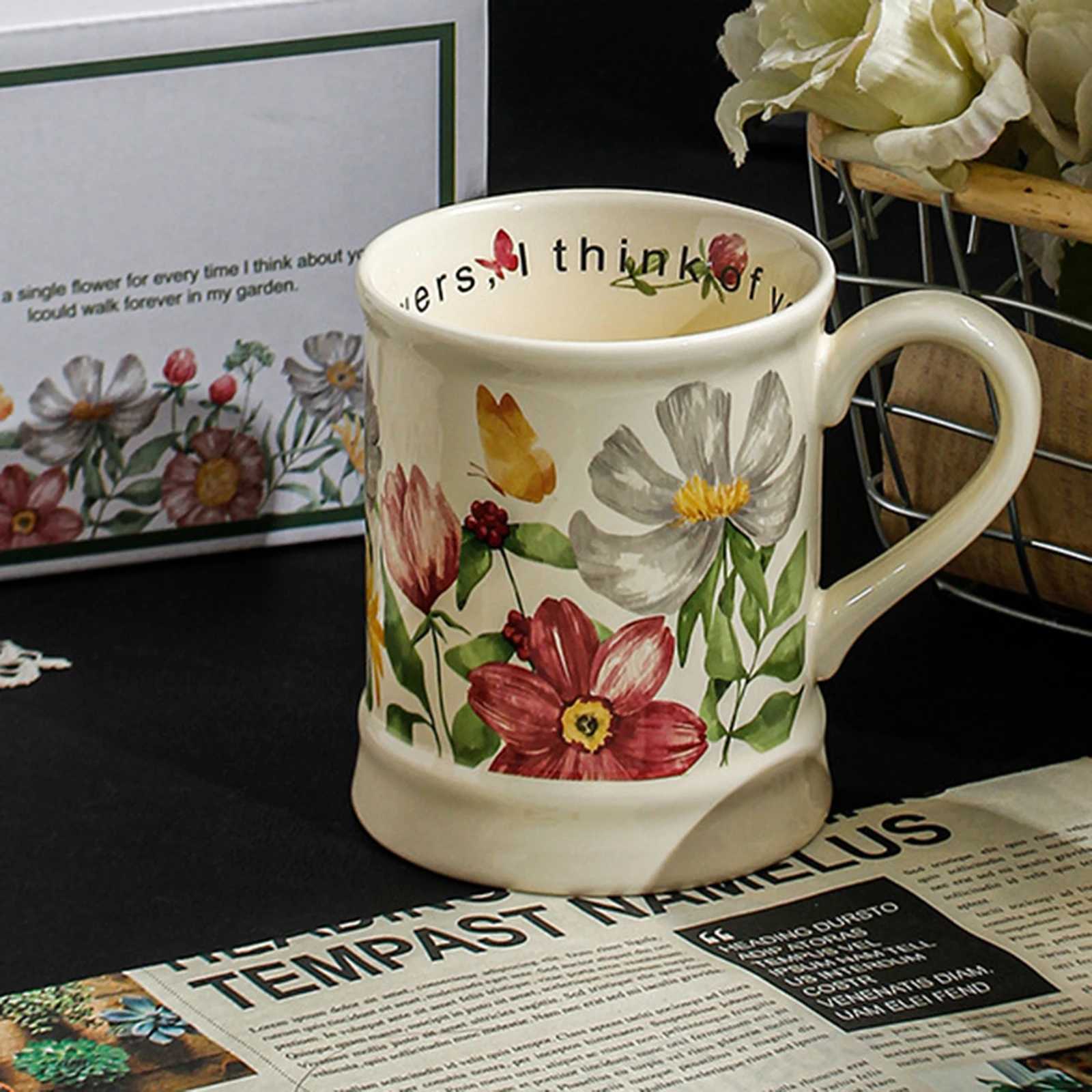 Ceramic Coffee g Vintage Flower Oil Painting Print Large Capacity Drinkware Present for He Off H251215