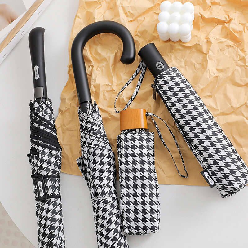 designer Houndstooth Long Handle Korean Fresh Lightweight 50% 70% off Windproof Rainy Day Umbrella Goddess