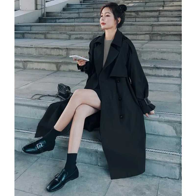 Autumn Clothes Women 2025 Lapels Double Row Buttons Long Windbreaker Women Work Jacket Trench Coat for WomenT251216