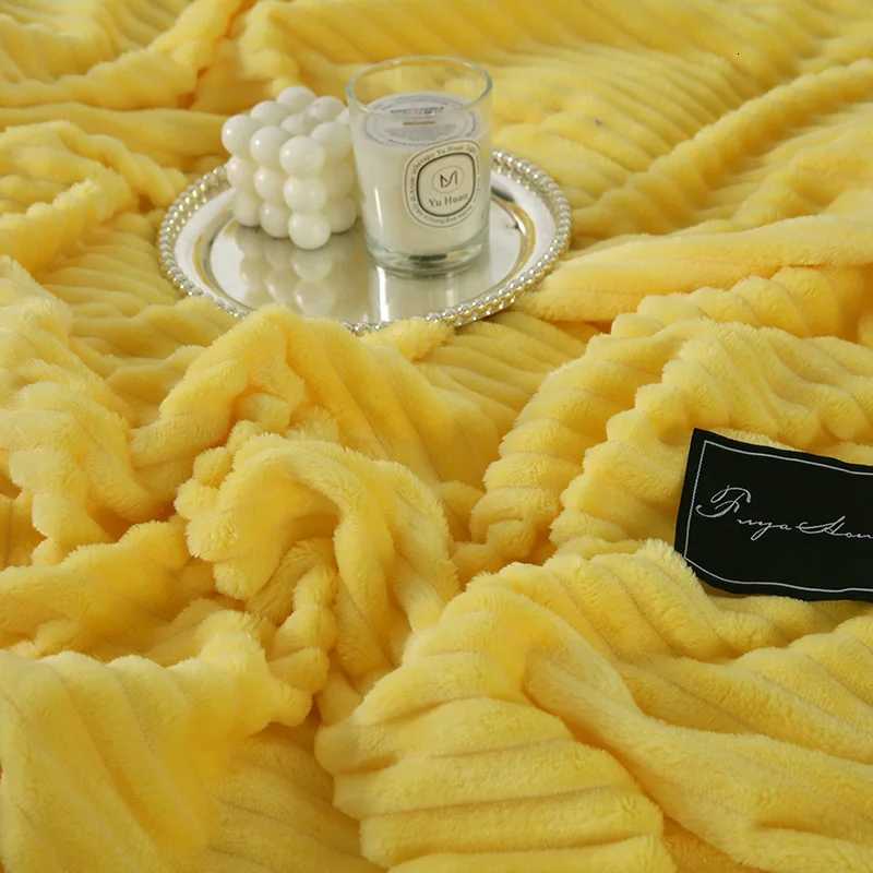 Flannel Yellow Striped Throw Blanket Cozy Warm Solid Throw Blanket for Couch Sofa and Bed Bedspread Blanket for All Season H251216 - view 7