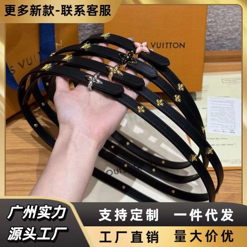 Designer Lujia Metal Pin Buckle Hollow Roller Rivet Holy Sword Embellished Cowhide Vintage Personality Decorative Thin Belt 1.5Cm 7f92