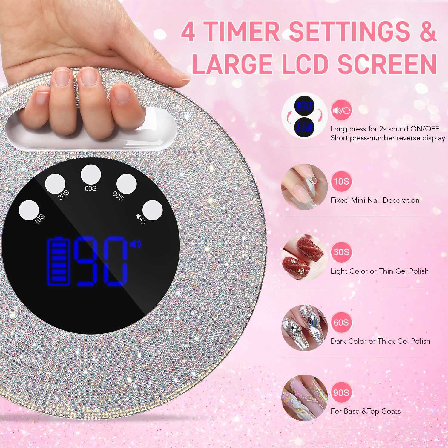 DianaBeauty UV LED Nail Lamp Rechargeable Cordless Nail Dryer with 4 Timing Modes HD Display UV Lamp for Nails Manicure ToolsT251216
