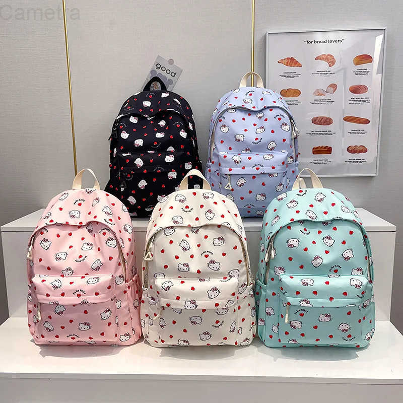 Sanrio 2025 Miniso Hello Kitty Travel Bag Kawaii Large Capacity Student Backpack Ins Korean Cartoon Anime Birthday Gift H251216