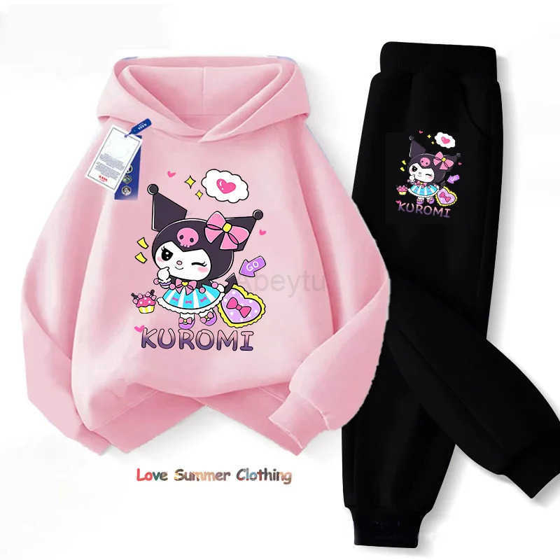 Sanrio Spring Autumn kuromi Children Clothing Sets Cartoon Kuromi Print Girls Sweatshirt 2pcs Suit Thin Kids Tracksuit H251216