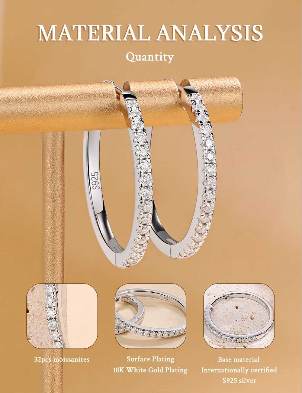 LinkerLove Moissanite Hoop Earrings S925 Sterling Silver Diamond Earrings 18K Gold Plated Trendy Jewelry for Bridal Wedding Gift G251216