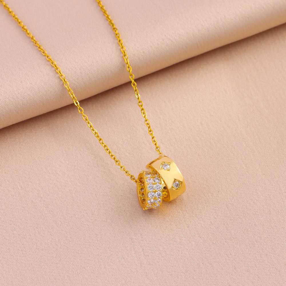 Top Luxury 18K Gold Plated Zircon Crystal Lucky Double Loop Necklaces For Women Female Stainless Steel Clavicle Chain Jewelry M251216