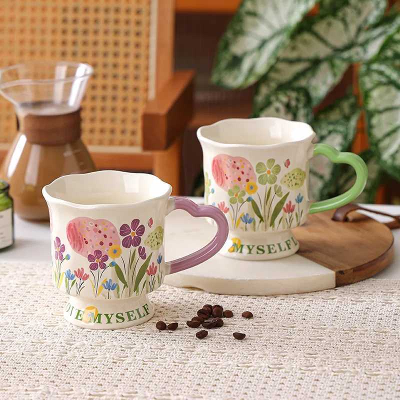 Luxury trendy high footed cup fashionable hand-painted g elegant design ceramic cup household water cup off coffee cup H251215