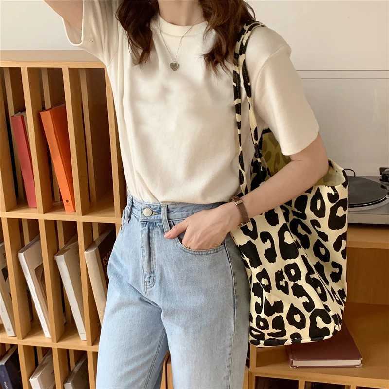 Large Capacity Casual Tote Bag Leopard Shoulder Bag Ladies Canvas Handbag Womens Travel Shopping Bag M251216