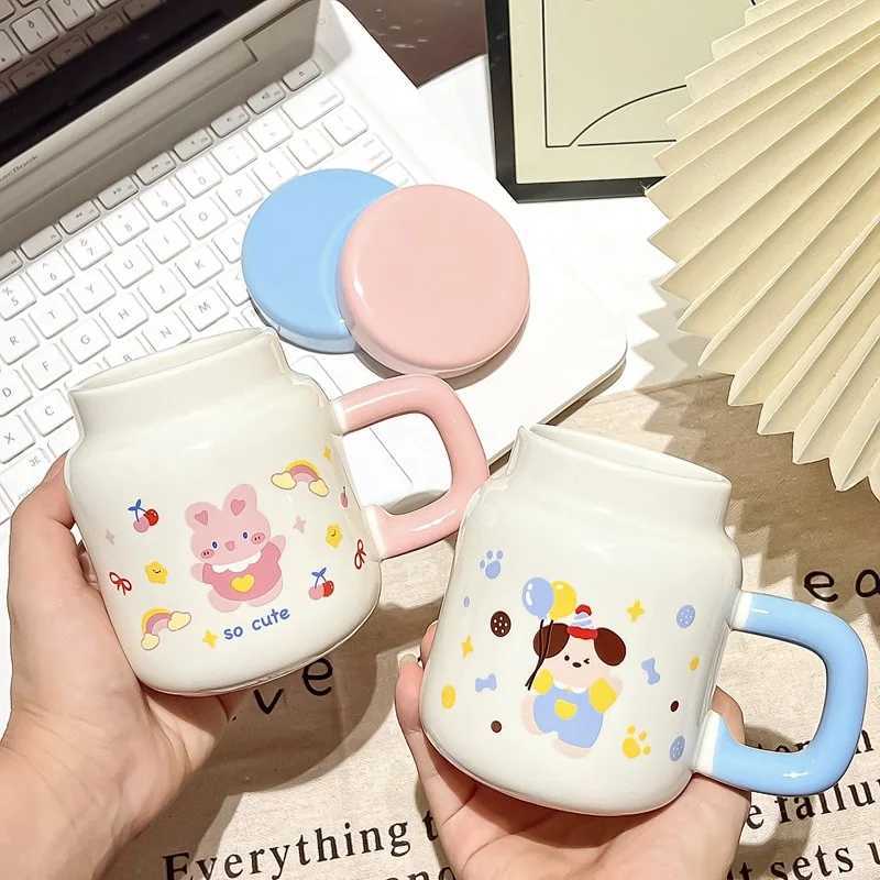 Cute rabbit g with lid water cup for girls couple ceramic cup souvenir birthday gift he decoration H251215