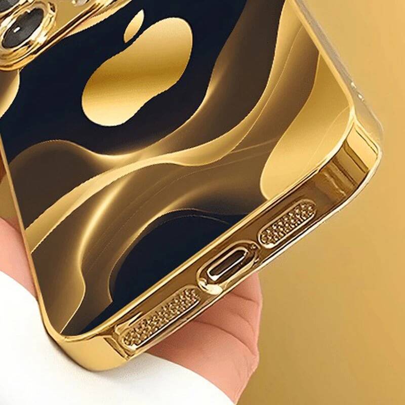 Gilded Fluid Apple Pattern Gold Metallic Paint Glass Phone Case For iPhone 11 12 13 14 15 16 17 Pro Max Plus 17Air 16E Cover