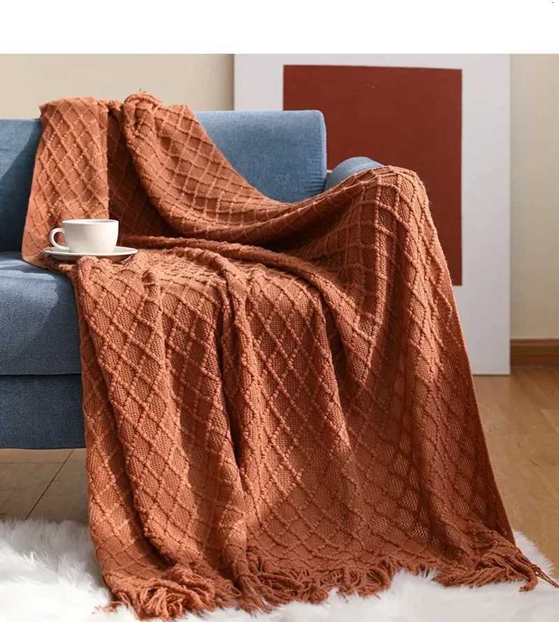 Nordic Faux Cashmere Sofa Blanket Office Nap Comfortable Bedspread Soft Homestay Decoration Blanket Thick Winter Knitted Shawl H251216 - view 3
