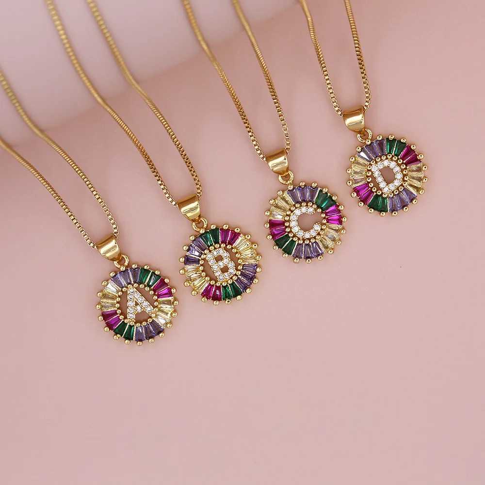 Gold Plated A-Z English Initial Letter Necklace Multi Colors Micro Setting Zircon Necklace for Women M251216