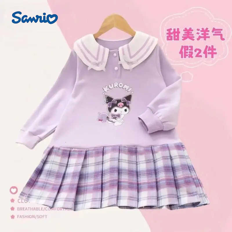 Sanrio Cartoon Fake Two Piece Sanitary Dress Kawaii Y2k Anime Childrens Clothing Hello Kitty Girls Autumn Padding Womens Girl H251216