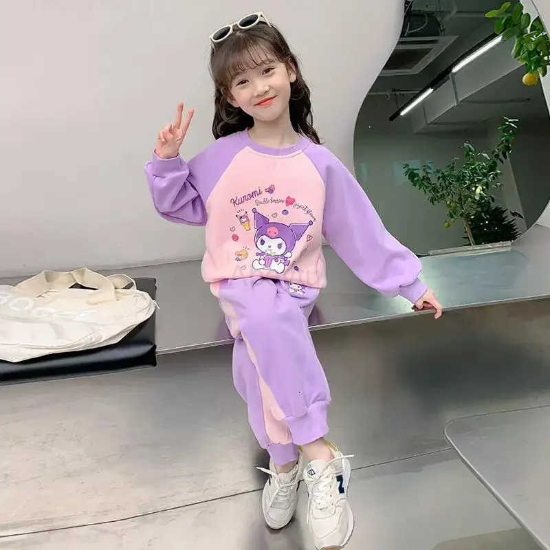 Sanrio Girls Fashion Set Spring Autumn Style Fashionable Childrens Clothing Kuromi Clothes Girls Spring Sportswear Coat Fur H251216