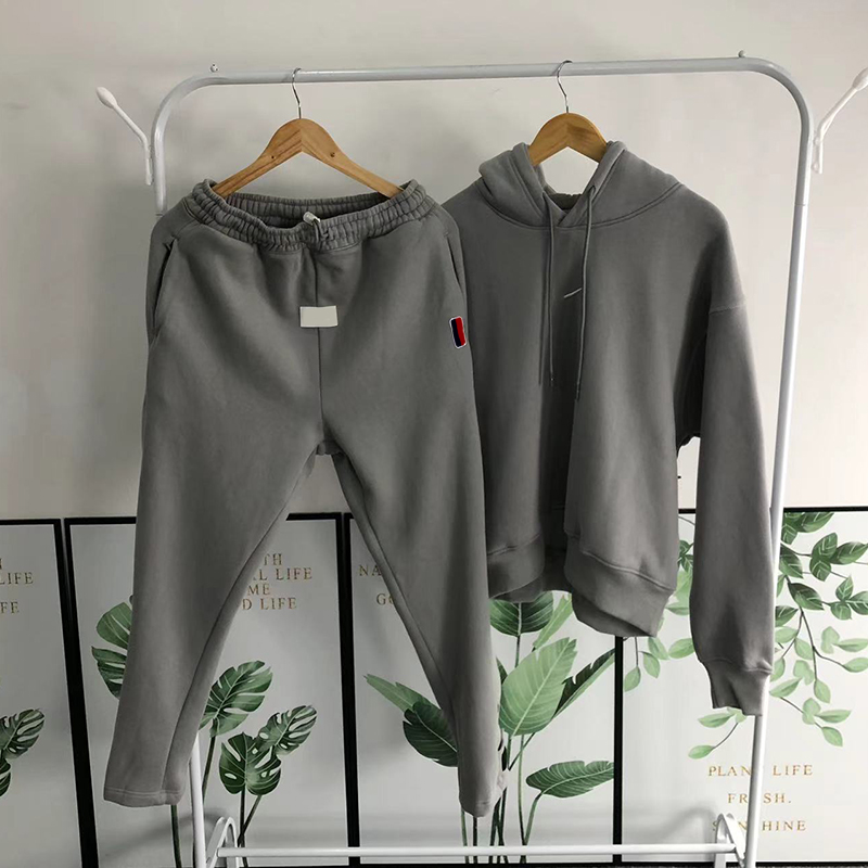 FOG Double cap design embroidery co-branded models hoodie loose padded hundred men and women row button straight casual pants
