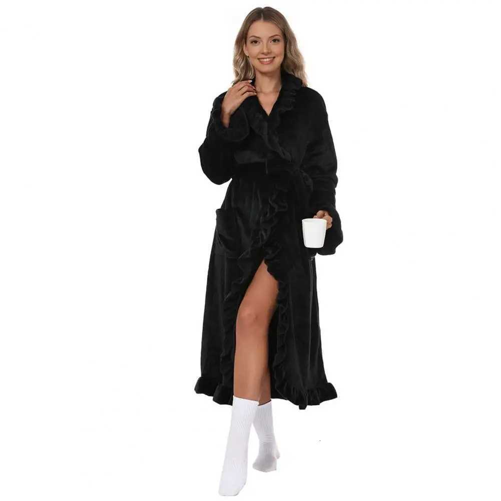 Terry Cloth Bathrobe Cozy Womens Winter Robe Collection Fuzzy Ruffle Shawl Collar Kimono Bathrobe Plush Lounge for Warmth C251216