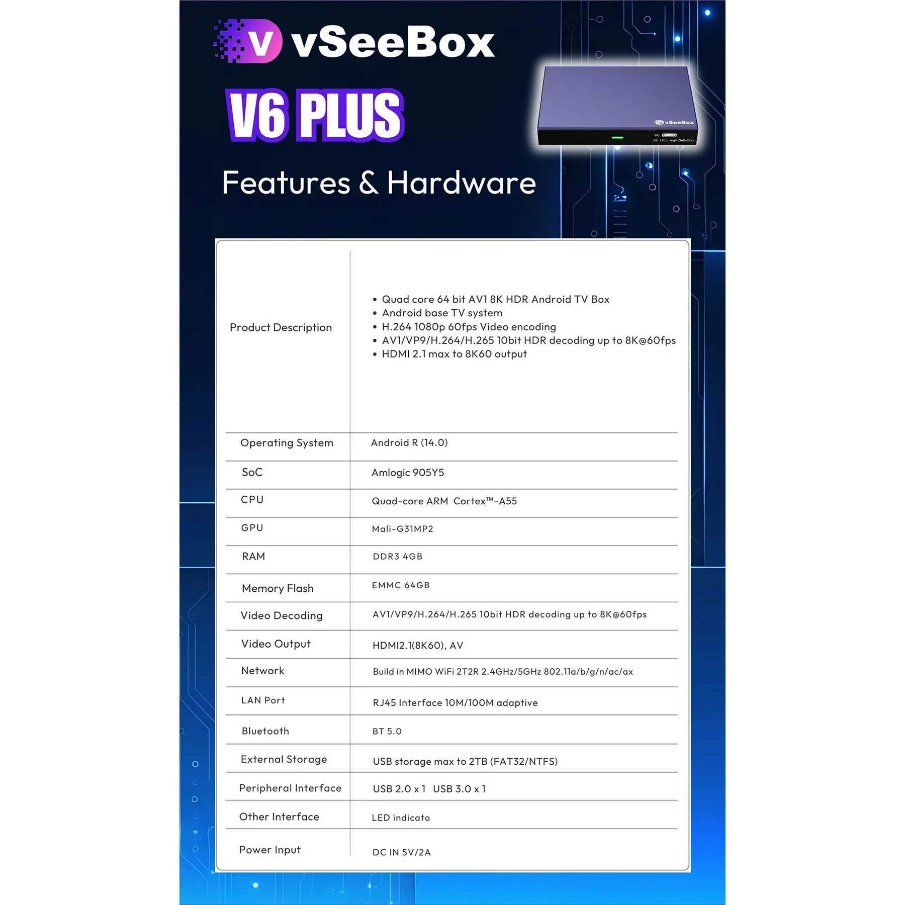vSeeBox V6 Plus 64GB 8K HD Officially Authorized Voice Control L251216