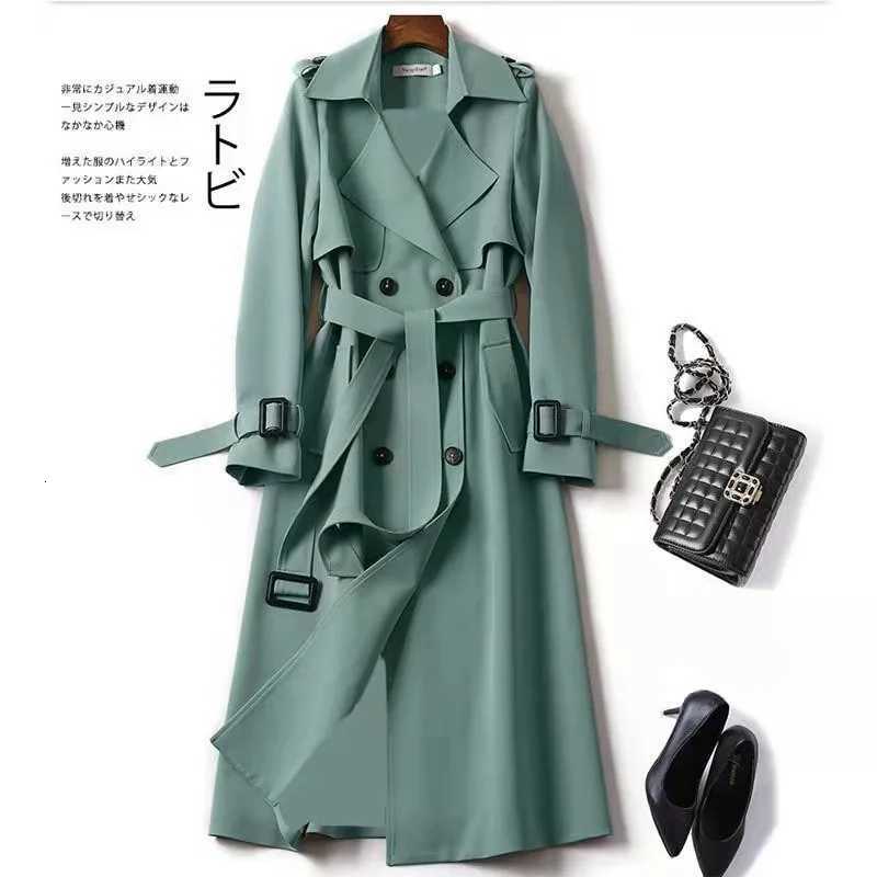 Coat Women 2025 New Casual mid-length Windbreaker Spring Autumn Solid Color Button Sashes over-the-knee Coat womens ClothingT251216