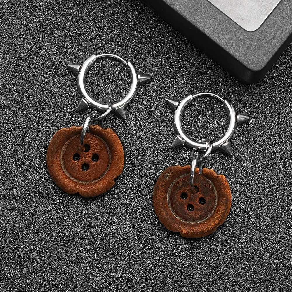 Y2K Punk Burnt Notch Button Earrings with Sharp Cone Earrings Suitable for Womens Daily Party and Festival Wear G251216