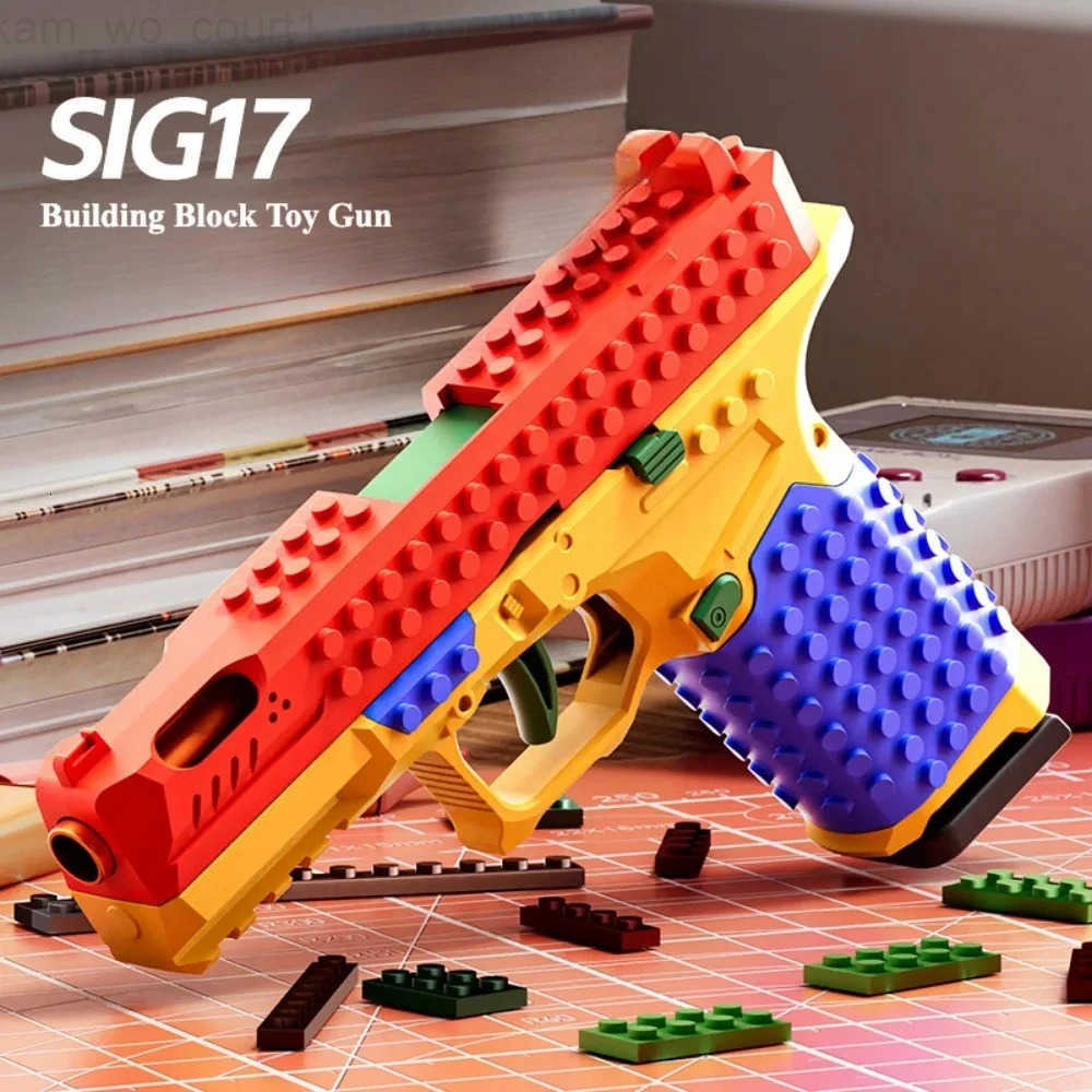 SIG17 Building Block Toy Gun with Continuous Firing Empty Hanging Shell Throwing Children Toy Soft Bullet Gun for Boys Adult H251216