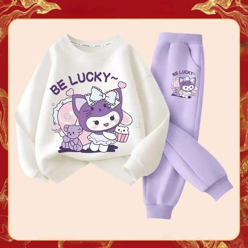 Sanrio 2025 Spring New Kids Cartoon Kuromi Clothing Sets Childrens Hoodies and Long Pants Two Piece Suit for Girl Casual Sweatsuit H251216