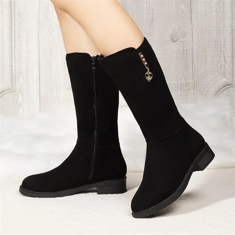Womens Boots Fashion Suede Mid-calf Boot Plush Warm Snow Boots for Women High Top Cotton Boots Winter Boot Botas Mujer 251212