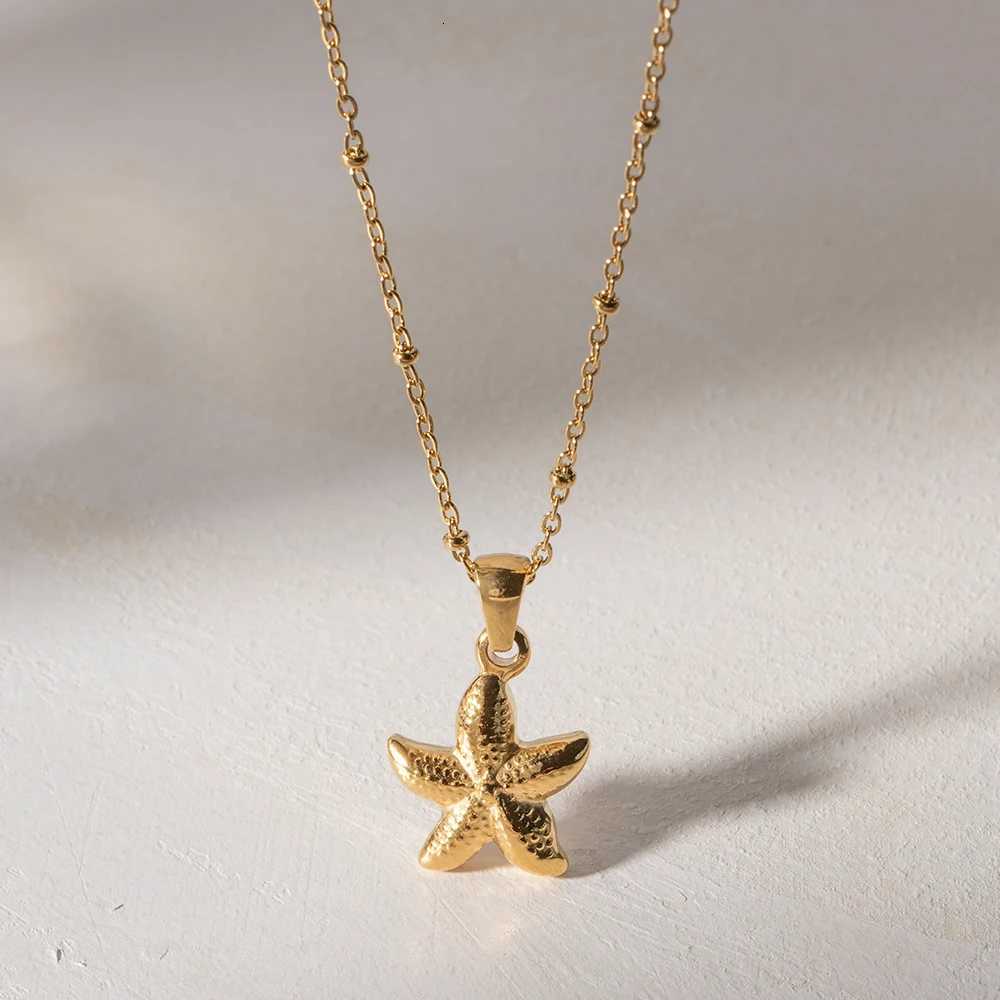 18k Gold Plated Tarnishproof Stainless Steel Seaside Holiday Niche Starfish Pendant Necklace Women Jewelry Light Luxury Chain M251216