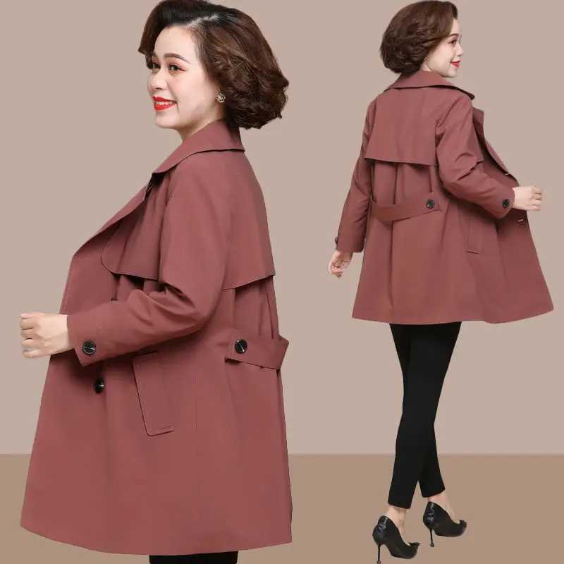 Middle-aged mother Spring Trench Coat 2025 Fashion Loose Double-breasted Long Overcoat Plus size 5XL Casual Female windbreakerT251216