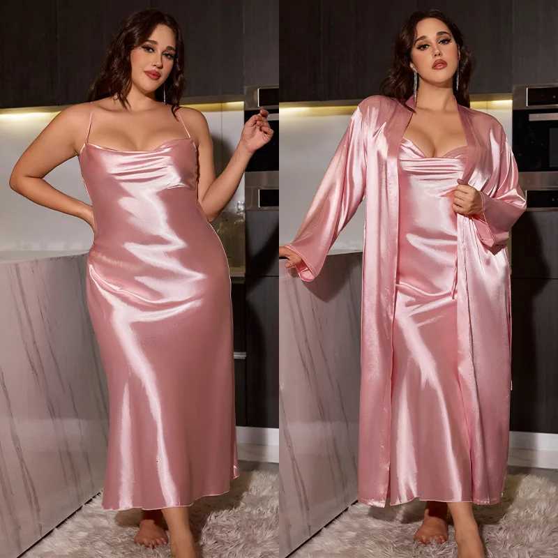 Plus Size 3XL 4XL 5XL NightyRobe Set Sexy Bride Long Wedding Bathrobe Dress Spring Summer New Sleepwear Loose Satin Home Wear C251216