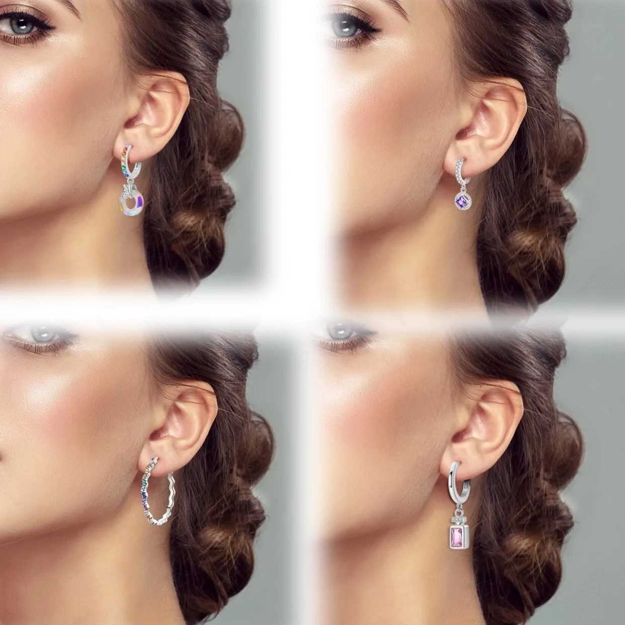 Purple Zircon Hoop Earrings 925 Sterling Silver U-shaped Liquid Metal Love Heart Fashion Earrings For Women Jewelry G251216