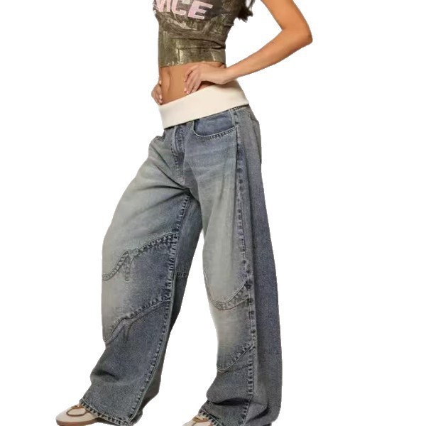 American Street Style Washed Vintage Blue Jeans for Women Straight Loose Casual Mens Jeans 251009