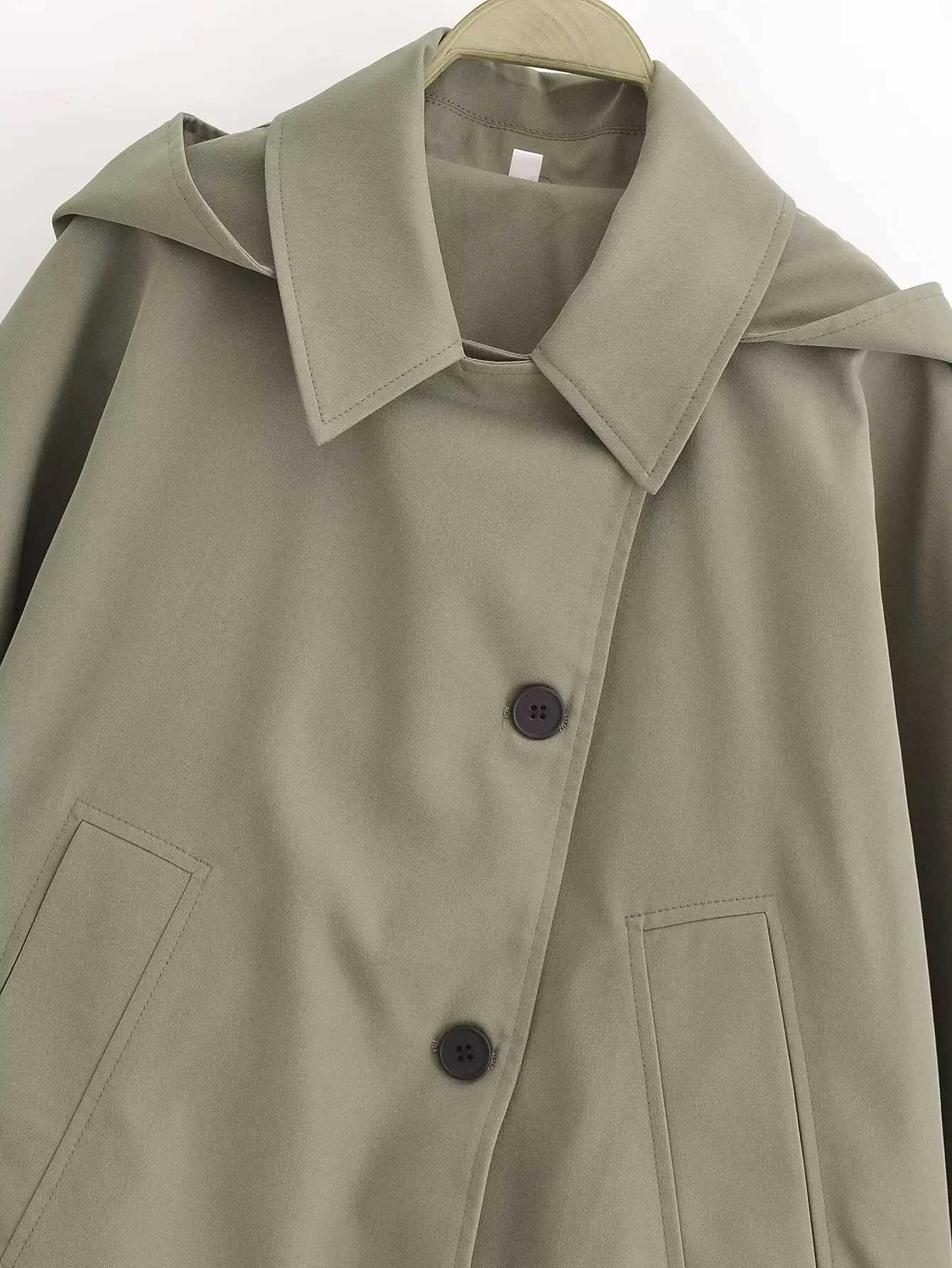 Female Cape Style Windbreaker Jackets Hood Cropped Jacket Women Loose Trench Coat Autumn Long Sleeve Autumn Winter CoatsT251216