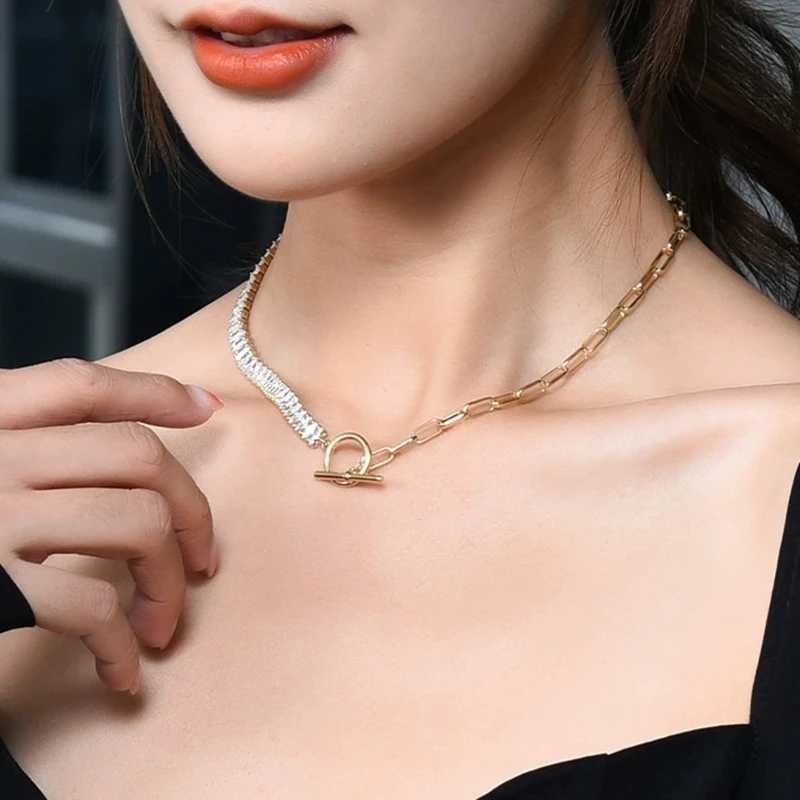 Stainless Steel Pendant Zircon Necklace Women Simple Clavicle Chain OT Buckle Neck Chain M251216