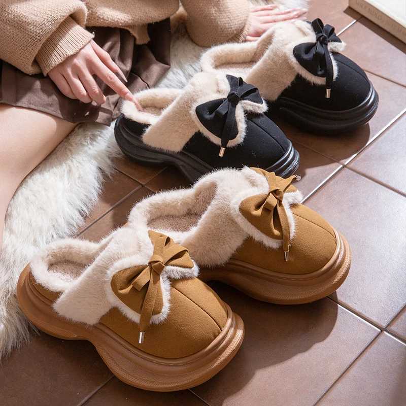 Bow Fluffy Womens Slippers Home Winter Plush Luxury Designer Woman Shoes Wedges Platform Fuzzy Fur Slides Fashion Soft Sole Z251216