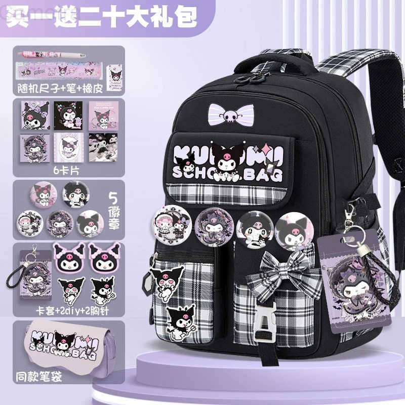 Sanrio Kuromi Schoolbag Girls new 2024 high-volume spine-protecting light school backpack for grades 3-9 H251216