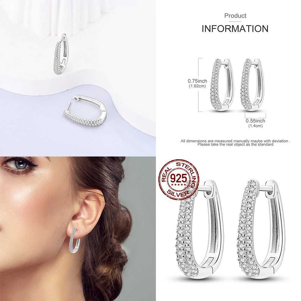 Silver Zircon U-Shape Heart Earrings 925 Sterling Silver Hoop Earrings Jewelry Gift For Women Girls Party Engagement G251216