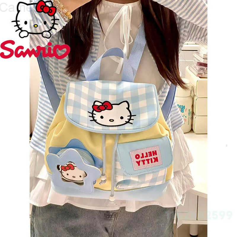 Sanrio Hello Kitty New Womens Backpack Fashion High Quality Girls Drawstring Backpack Small Fresh Leisure Girls Travel Backpack H251216