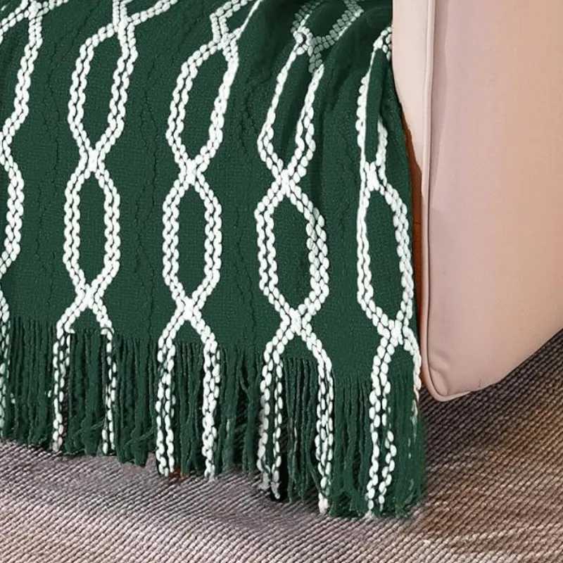Decorative Green Christmas Gift Throw Blanket Textured Blanket with Tassel Knitted Cozy Lightweight Blanket for Couch Bed H251216 - view 7