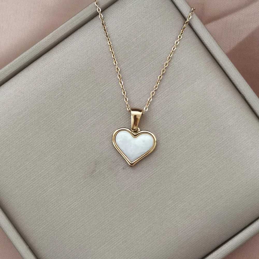 18K Gold Plated Necklace Stainless Steel Heart Enamel Charm Pendant Necklace for Women M251216