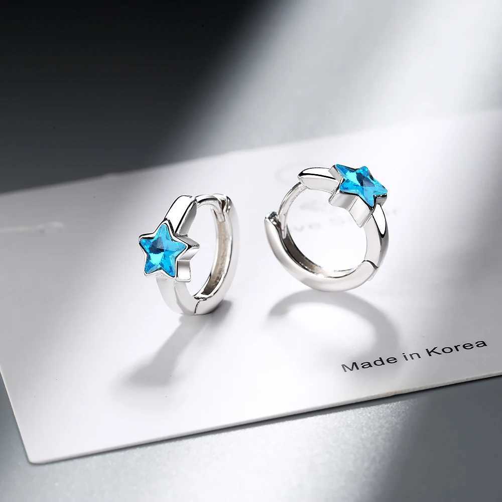 Baby Princess 925 Silver Blue Crystal Cute Star Hoop Earrings For Child Girls Women Beautiful Loop Huggies Earring Korea Jewelry G251216
