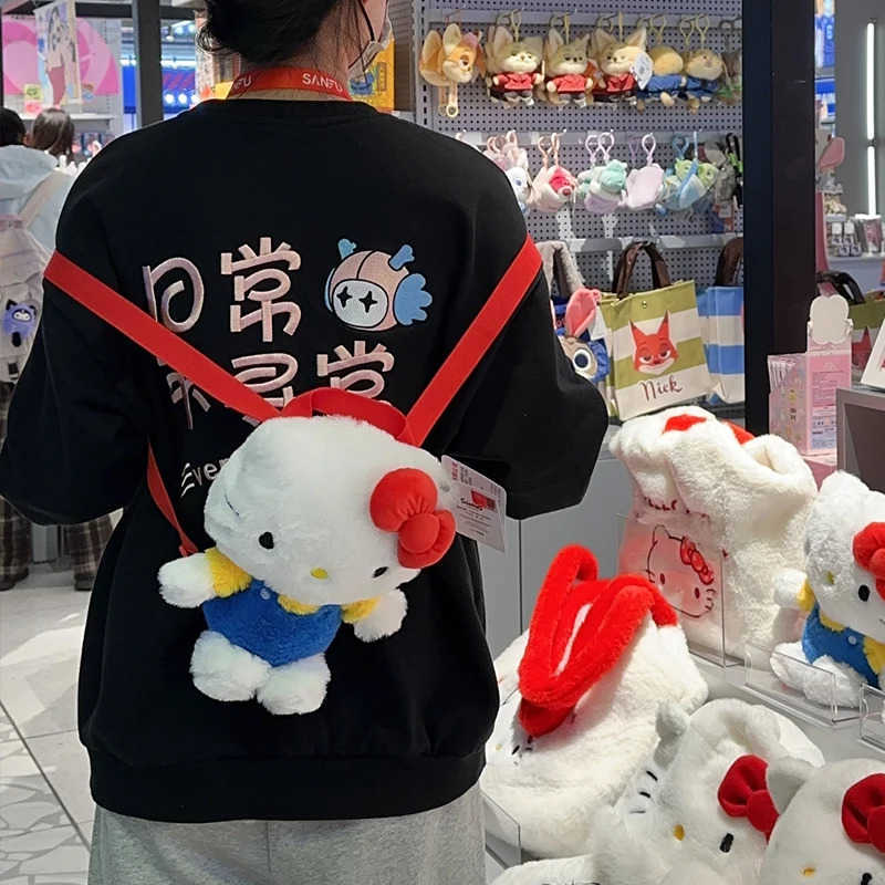 Sanrio Cute Hello Kitty Plush Backpack Cartoon Figure High-Capacity Travel Storage Schoolbag Woman Y2K Decoration Birthday Gift H251216