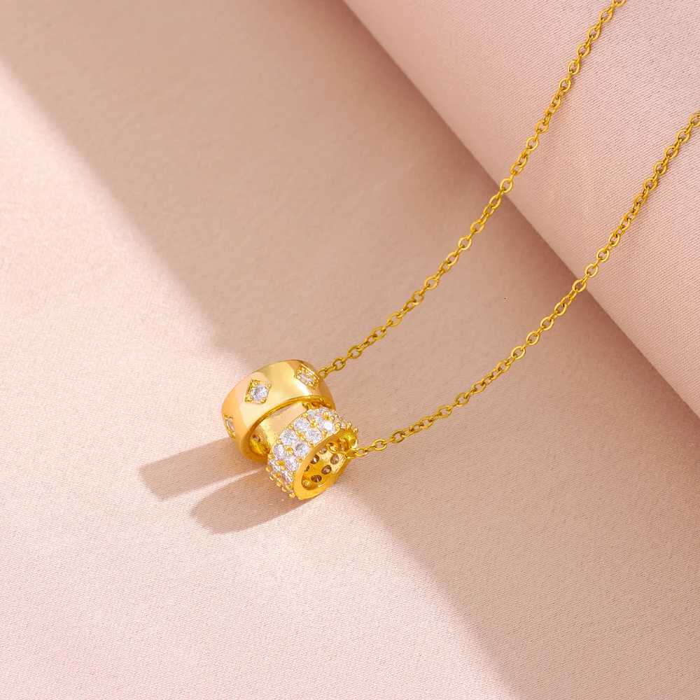 Top Luxury 18K Gold Plated Zircon Crystal Lucky Double Loop Necklaces For Women Female Stainless Steel Clavicle Chain Jewelry M251216