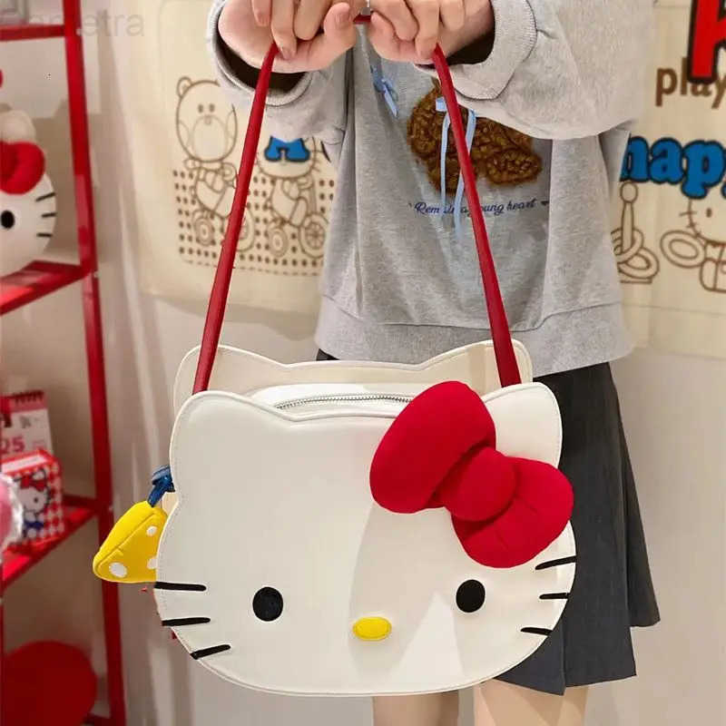 Sanrio Hello Kitty Tote Bag For Women Cartoon Kitty PU Leather Backpack Large Capacity Shoulder Bag Handbag Student School Bag H251216