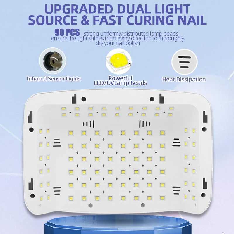 NEW 90LEDS UV LED Lamp For Nail Manicure 380W Professional Gel Polish Drying Lamps With Hand Pillow Wear High-power Nail DryerT251216