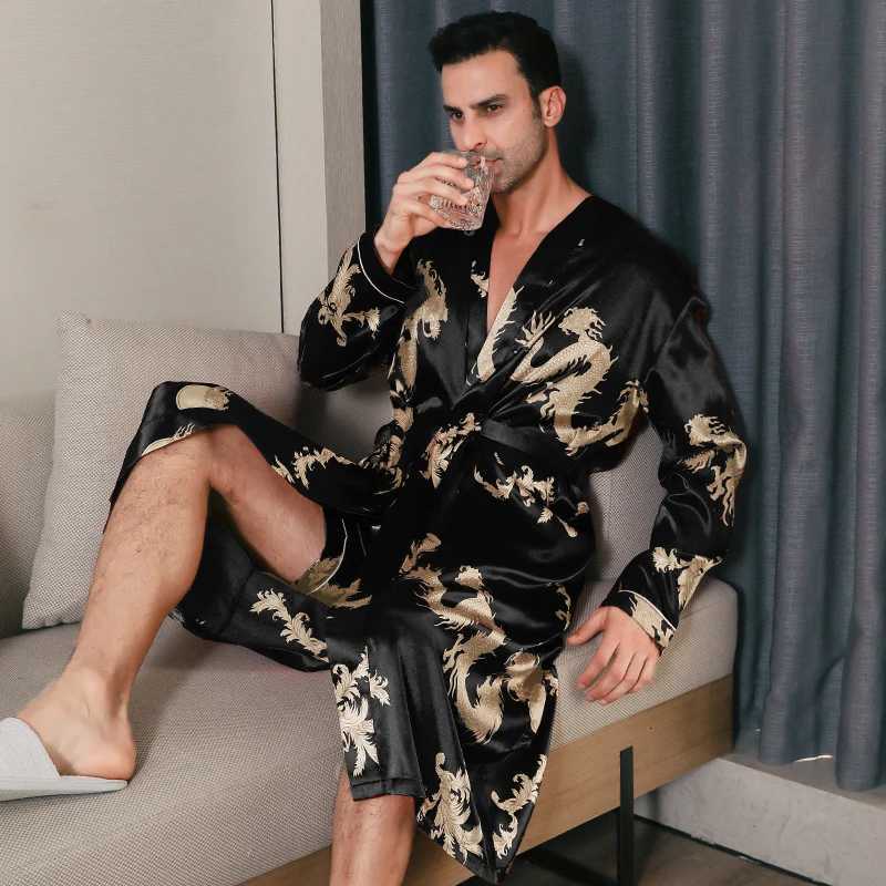 Pajama mens spring and autumn silk thin style oversized pajamas long sleeved bathrobes ice silk bathrobes home clothing summer C251216