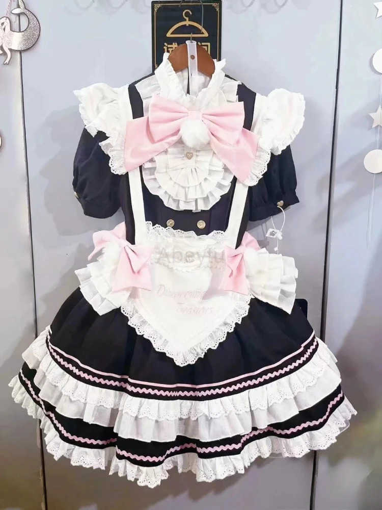 Sanrio Kawaii Japanese Sweet Short Lolita Dress Women Elegant Princess Y2k Design Bow Chic Apron Dress Female Fairy Lovely Outfits New H251216