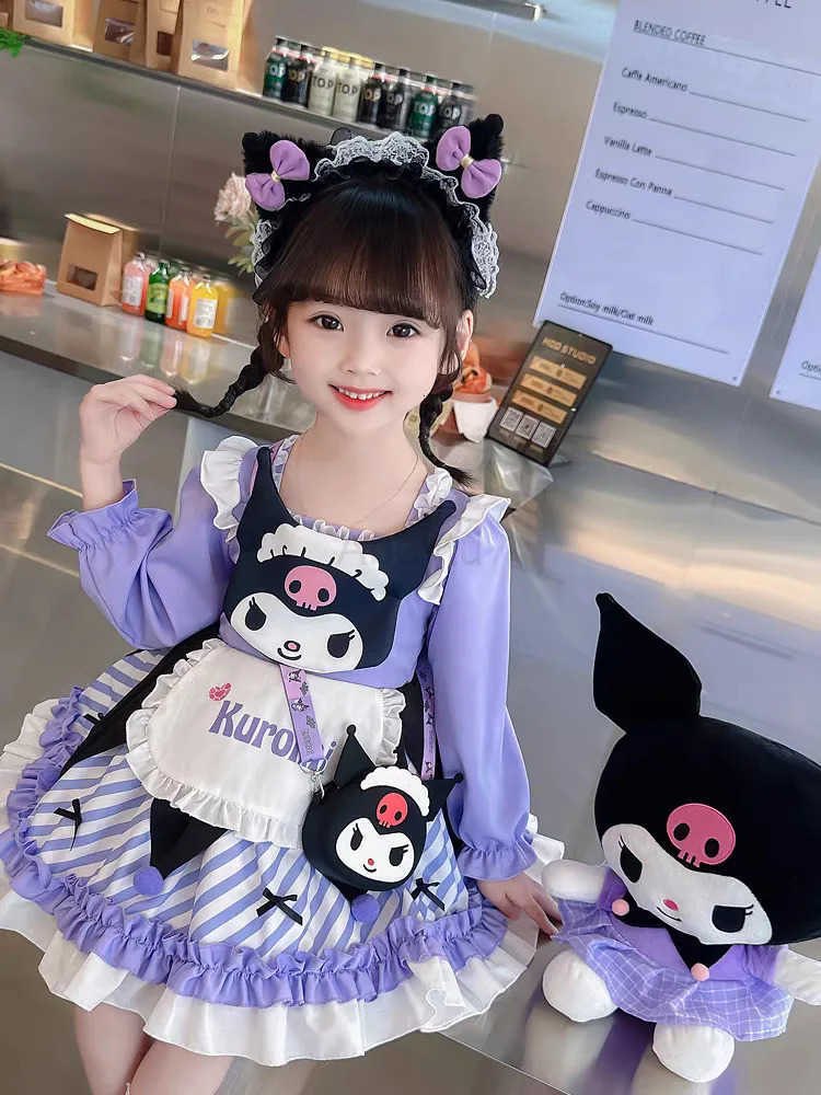 Sanrio Clothes Girls Casual Dresses Printed Casual Dress Clothing Library Girls Kulomi Princess Dress Pink Lolita Fashionable Dress H251216