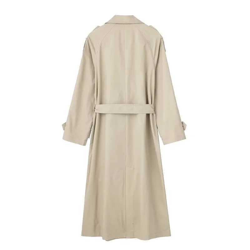 Womens Double-breasted Medium and Long Temperament Drape Loose Casual Trench CoatT251216